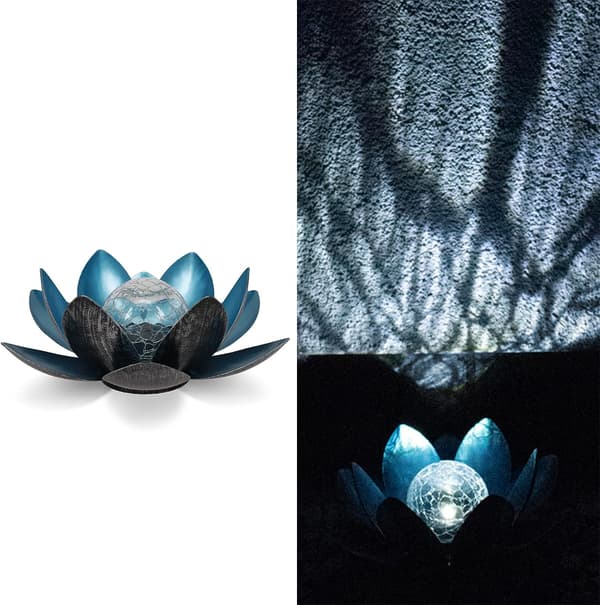 （Silver/Blue），Lotus Solar Lamp, Ø 27cm, Höjd 12 cm, metall,