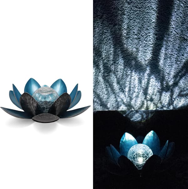 （Sølv/Blå），Lotus Solarlampe, Ø 27cm, Høyde 12 cm, metall,