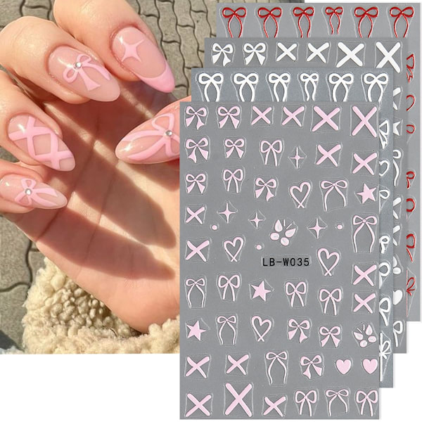Hjärta Rosetter Nagelkonst Klistermärken Hjärta Rosetter Nageldekaler Svart Vit Röd Rosa Fluga Nageldesign Klistermärken för Nagelkonst Tillbehör Alla Hjärtans Dag Nagelklistermärken f