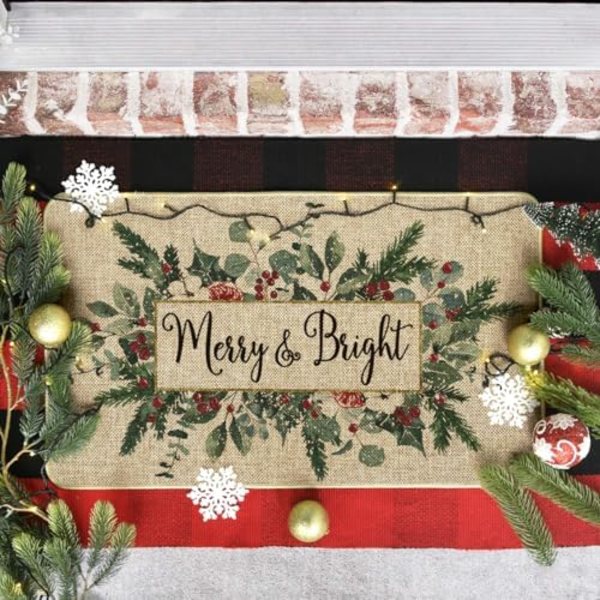 40x60cm Merry&Bright Eukalyptusblad Holly Juldörrmatta, Vinter Jul Heminredning Lågprofil Byt Matta Dörrmatta F