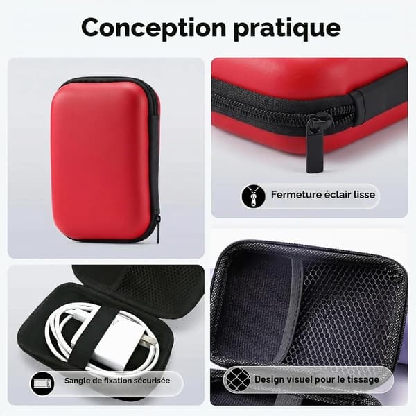 pc Ekstern Harddisk Etui, 2.5\" SSD Laptop Etui - Stødsikkert Hard Shell - Mesh Opbevaringspose - Rød