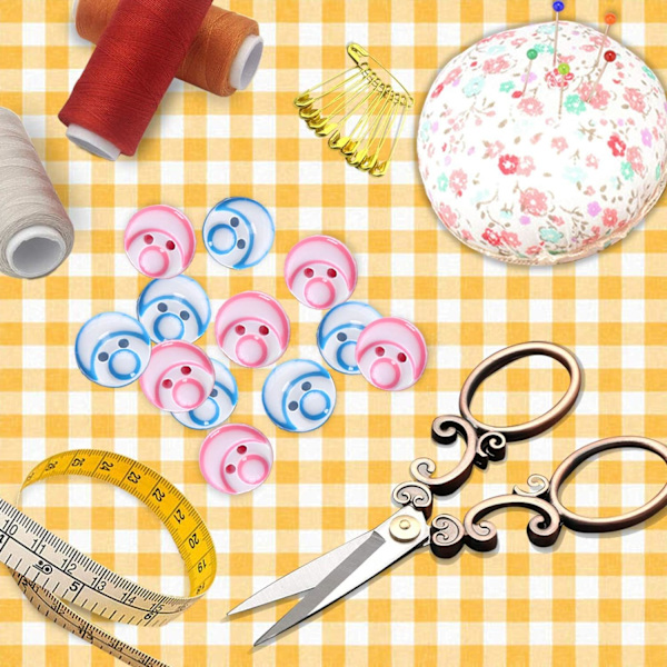 (216 stykker, 9 farger, 12,5 mm) Barneknapper, Barneknapper i harpiks for babystrikking