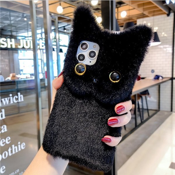 Kuosi sopii iPhone 16 Pro Max:lle, söpö 3D-piirretty karvainen kissa-design lämmin pörröinen takakannen pehmeä silikoninen puskuri iskunkestävä P