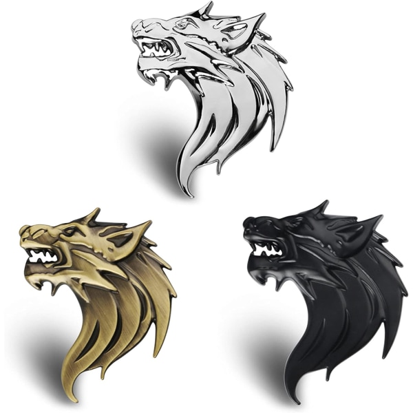 3 stykker Wolf Emblem Car Sticker Personlig Metal Wolf Hea