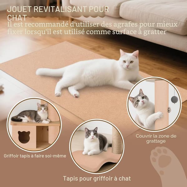 Selvklebende katteskrapematte, anti-ripe katte-sofaprotektor, DIY vegg- og sofaskrapestolpe (Khaki 200CM)