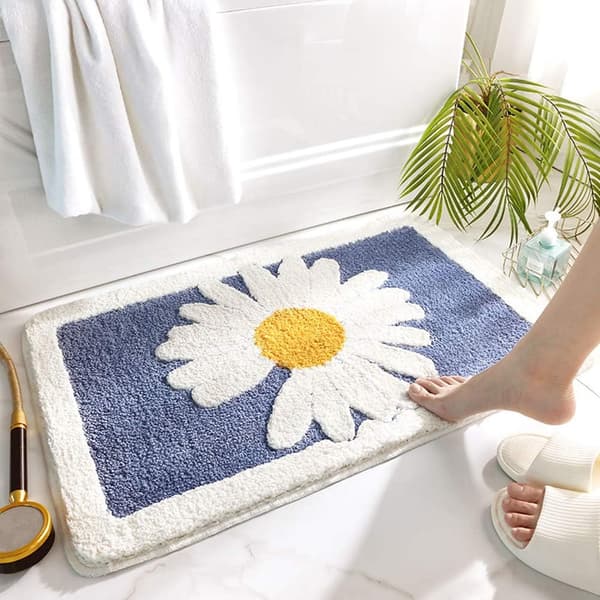 80*50CM Skridsikker Bademåtte Vaskbar Brusematte Puder Badekar Matte med Daisy Mønster