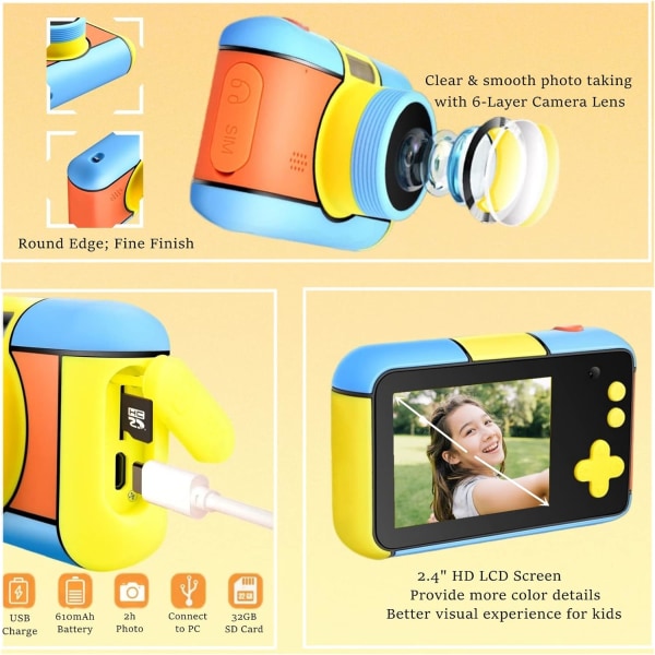 Børnekamera, 2,4 tommer digitalt børnekamera til drenge, piger 3200W F