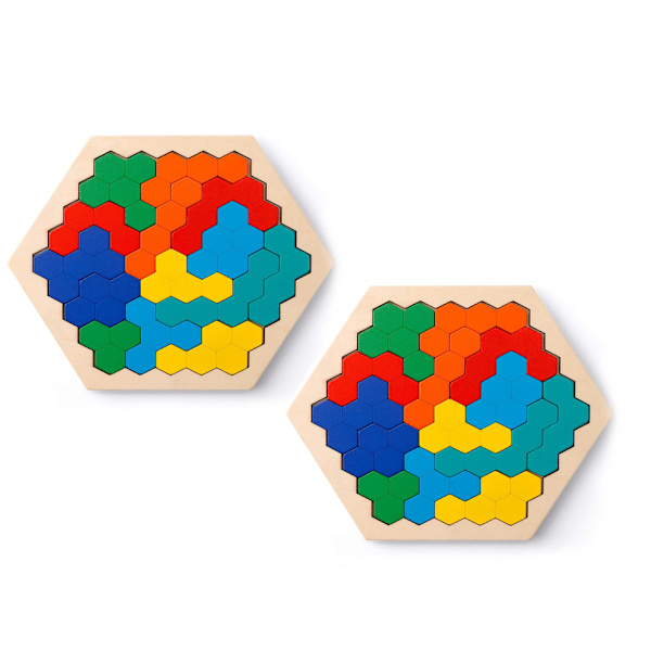 Trähexagonpussel - Hjärngymnastikleksak Geometri Logik IQ-spel Pedagogisk gåva Perfekt för 2 Pack