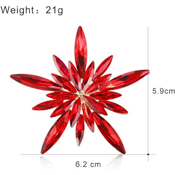 Rhinestone Stjerne Brosche Pin til Kvinder Piger Skinnende Krystal CZ Snowflake Corsage Broche Red
