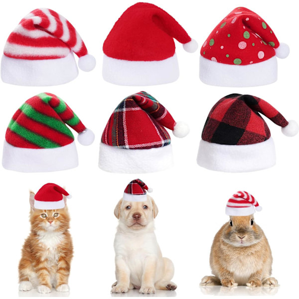 6 stycken jultomteluvor för hundar och katter, söta kostymer för valpar och kattungar, julcosplay, klä upp sig, tillbehör