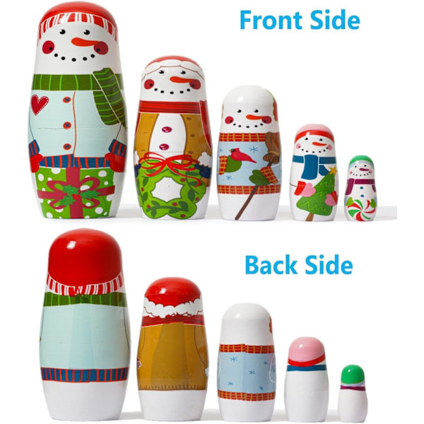 5 st julryska babuschka dockor, söta handgjorda trä snögubbar matryoshka babuschka dockor staplingsleksaker för barn jul