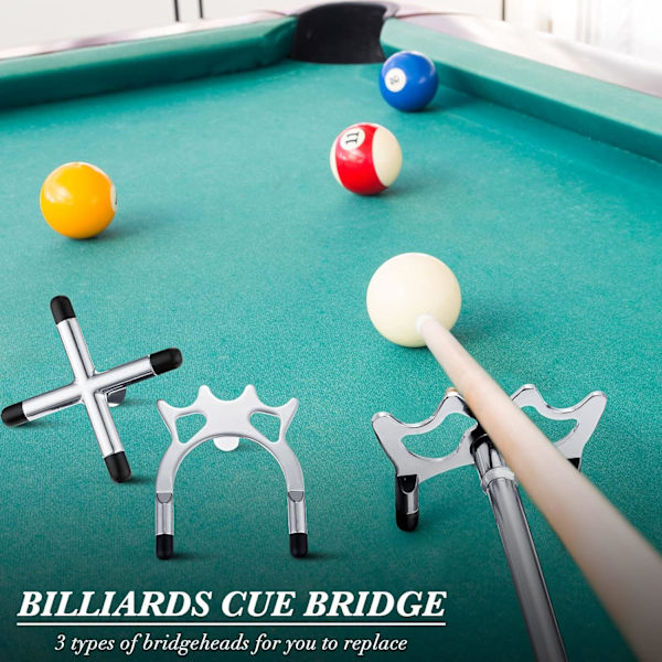 Retractable Billiards Cue Stick Bridge with 3 Pieces Removable Bridge Head, Billiards Pool Cue Acces