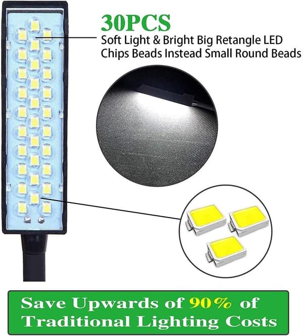 LED-symaskinlampe 30 LED-lampe med bryter Magnetisk montering Ba