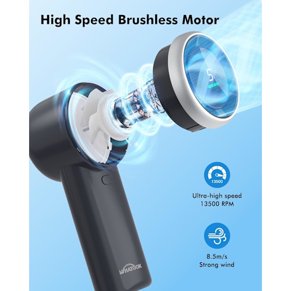 Tehokas Kannettava Turbotuuletin (Musta): 13500RPM Välitön Jäähdytys, 2 Tunnin Nopea USB-Lataus, 5 Nopeuden Mini Käsituuletin, HD-Näyttö, Soveltuu Matkustamiseen,