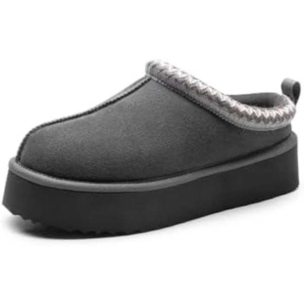 Damestoffler for kvinner Ekte skinnsuede Plattform Fuzzy Cozy FuzzyEasy Damestoffler Plattform Slip-on Vinter Fluffy W