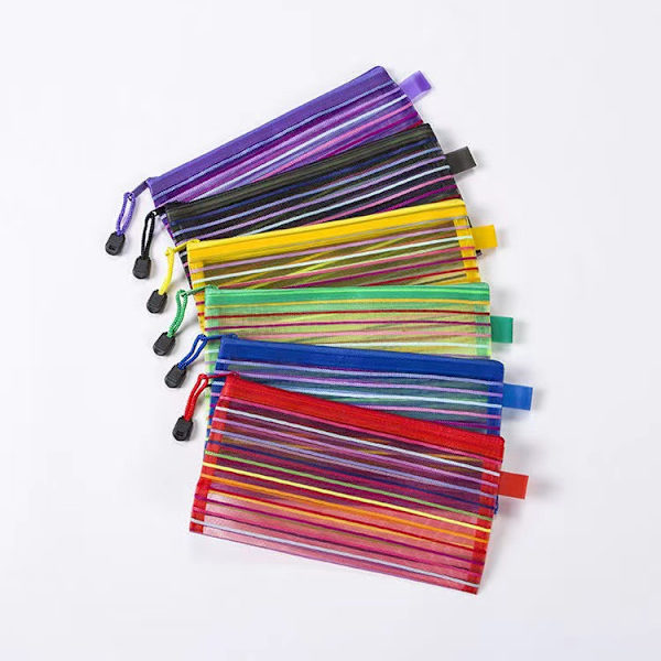 12-pack 6 Färger Zip Mesh-Pung, Förvaringspennskåp, Flerfunktions Pennfodral Bulk för Skola och Kontorsmaterial