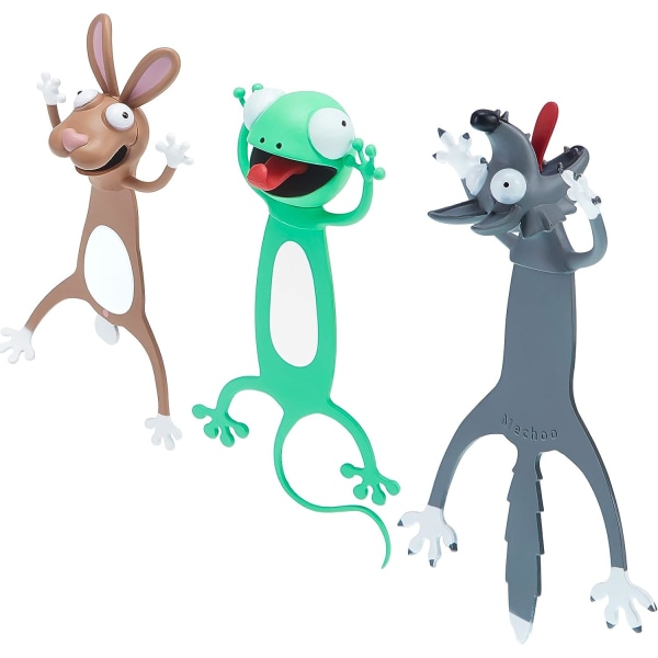 3 stykker 3D tegneserie dyrebogmærke PVC dyrebogmærke 3 Cu