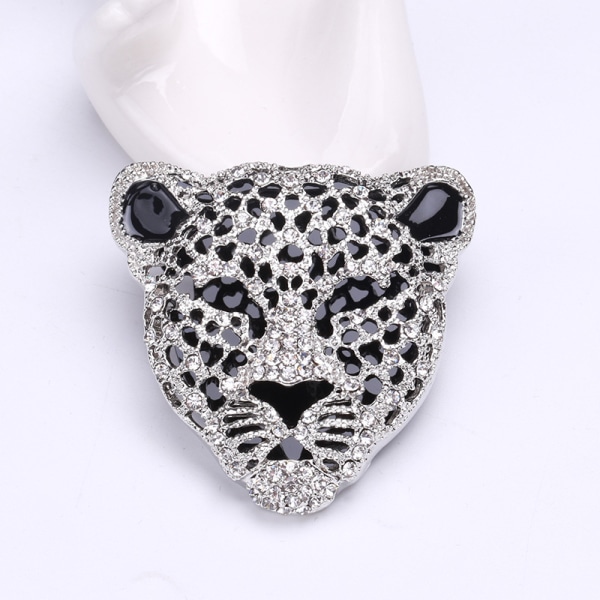 Leopardbrosch, med strass (silver)