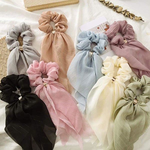 Hårbånd, Scrunchie Bow, 8 stk. Dobbeltlags Bow Scrunchies, Bløde Elegante Elastiske Hårbånd Hai