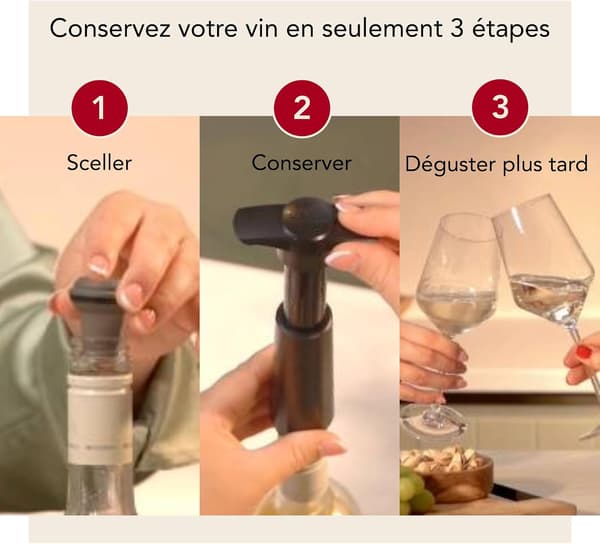 Gavesæt med 1 vakuumpumpe og 2 vinpropper. Sort