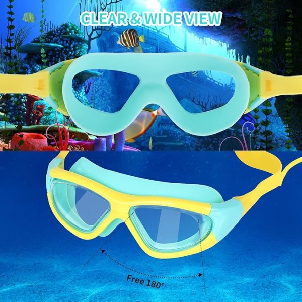 1 svømmebriller, anti-dug svømmebriller med ørepropper, næse