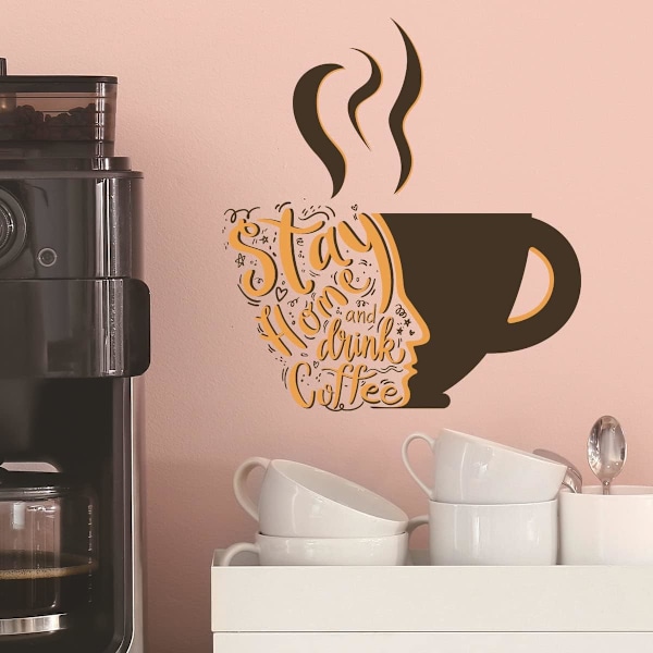 Köksstickers Väggdekor Kaffekopp Väggdekaler för Kök Stanna Hemma och Drick Kaffe Inspirerande Väggdekaler Qu