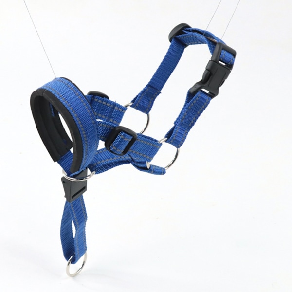 (Size L) 1 blue dog head halter with safety belt to prevent traction, padded head collar, suitable f