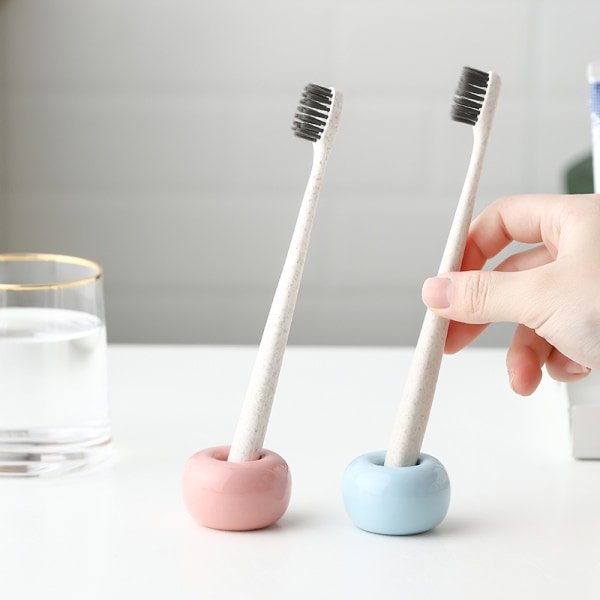 Set med 2 mini handgjorda keramiska tandborsthållare för badrum