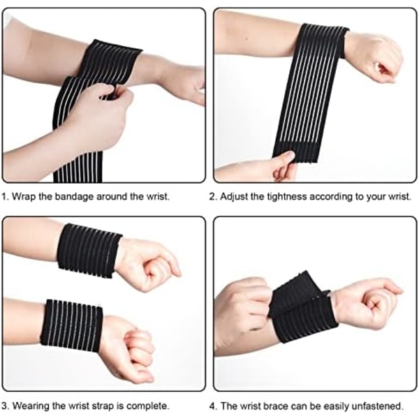 4 stk. Sorte Elastiske Håndleds Kompressionsbånd Justerbare Håndledsremme Håndstøtte Wraps Åndbare Håndledsband til Sta