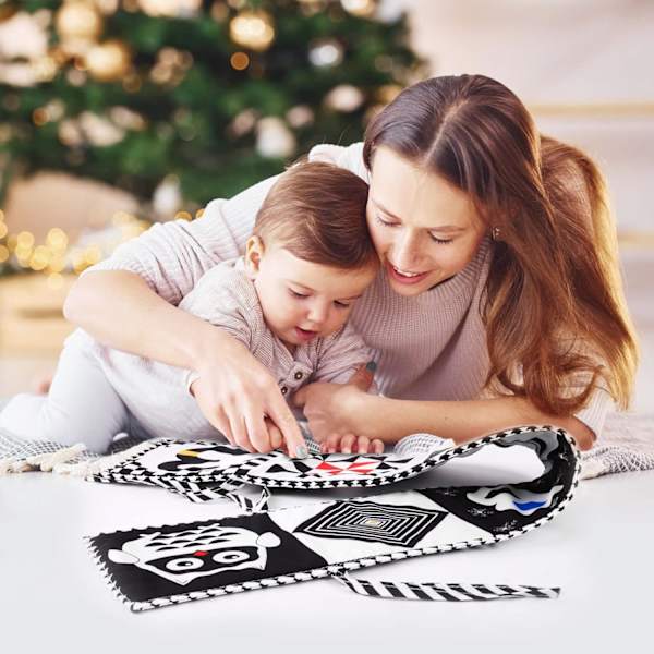 Uggla baby tygbok, baby mjuk bok, svartvit hög kontrast mjuk tygbok, hopfällbar mjuk cl