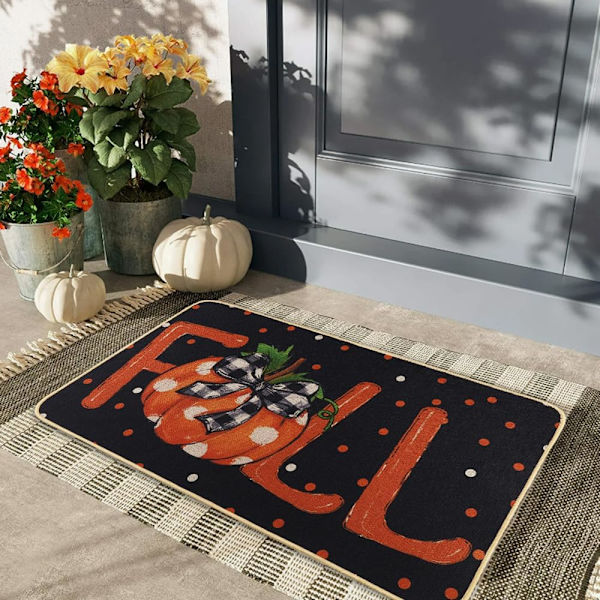 Höstliga Dörrmattor för Thanksgiving, 20 x 32 tum Höst Välkommen Matta Pumpa Buffalo Rutiga Dörrmatta Inomhus Utomhus Lanthus Non-Slip