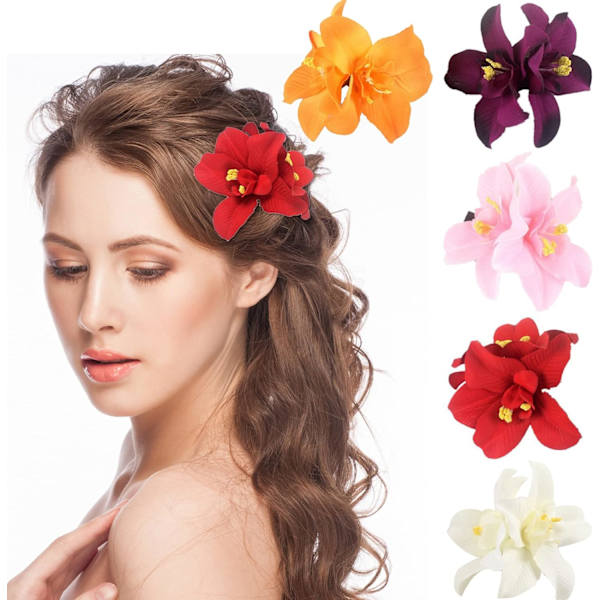 5 st Hawaii Barrette Blommigt Hårspänne för Kvinnor, Sommar Hårspännen för Flickor, Alligator Hår