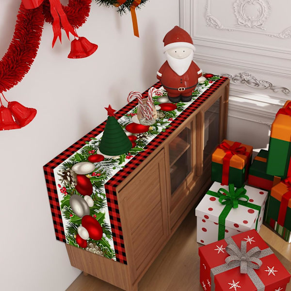 Linne Röd och Svart Buffelrutig Julbordsskydd 72 Tum Lång Säsongsbetonad Vinter Jul Jul Julhelg Lanthus