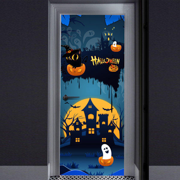 3D Halloween Ghost Castle Dörrklistermärken, 30 x 79 tum Ghost Castle Realistisk Dörr Tapetklistermärke