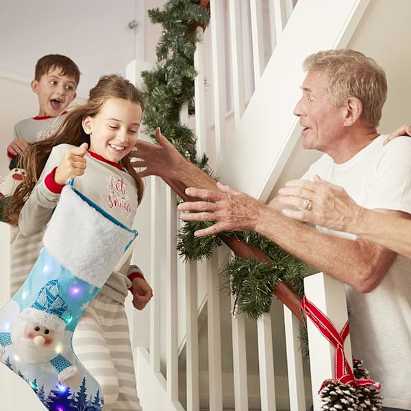 2 st ljusslinga julstrumpor Personliga julstrumpor Presentpåse Jultomte Snögubbe