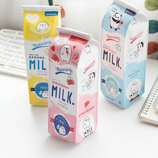 3-pakke Creative Milk Carton Vanntett PU Pen med stor kapasitet