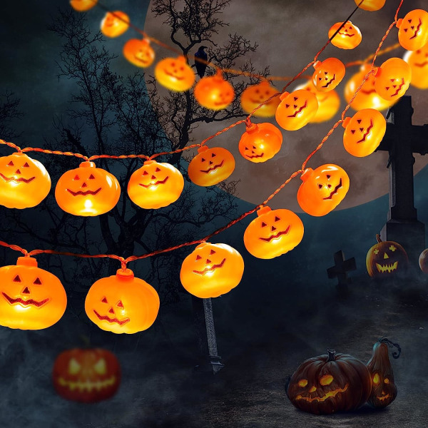 Halloween Decorations 14.7Ft 30LED Pumpkin String Lights, Battery Operated 8 Light Modes Halloween D