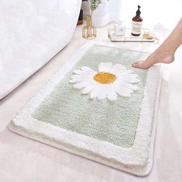 Green Bathroom Rug, Ultra Soft Microfiber Shaggy Bathroom Mats, 45x65cm, Extra Absorbent Bath Rugs, Machine Washable/Dry