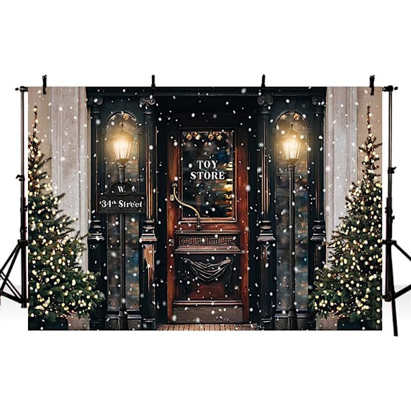 1 stk 7x5ft Retro Julelegetøjshistorie Gadefotografering Baggrund Vinter Snefnug Juletræ Børneportræt Baggrund