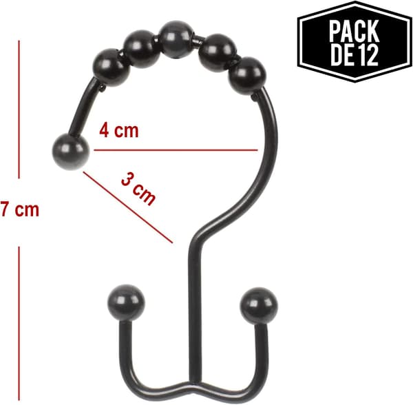 12-pack dubbla duschdraperikrokar (dekorativ matt svart finish)