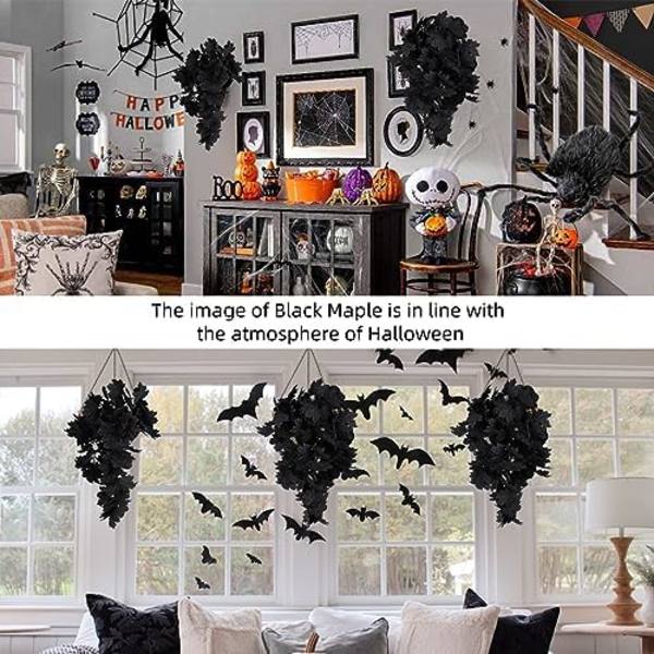 Svarta Lönnlöv Konstgjorda Hängande Växter Svarta Falska Växter Konstgjorda Höstlöv Halloween Falska Växter Svarta Löv Artific