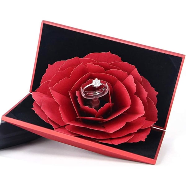 Rose Flower Engagement Ring Box 3D Pop Up Rose Engagement Ring Box til bryllup Engagement Ring Valen