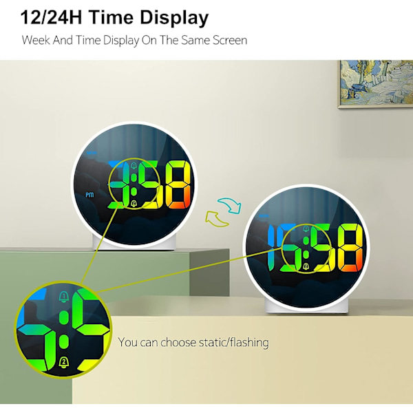 LED Digital Väckarklocka Skrivbordsur Snooze Dimbar Vit 12/24 El