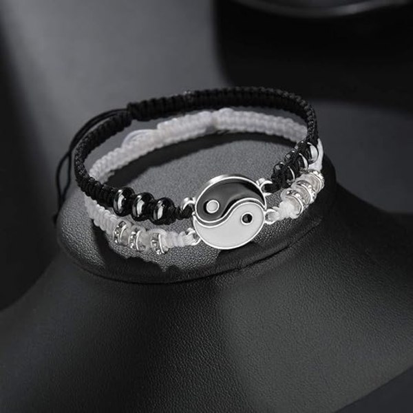 (Sølv Tai Chi) Armbånd 2 Stykker Matchende Yin Yang Justerbar Reb Armbånd Velegnet til Par F