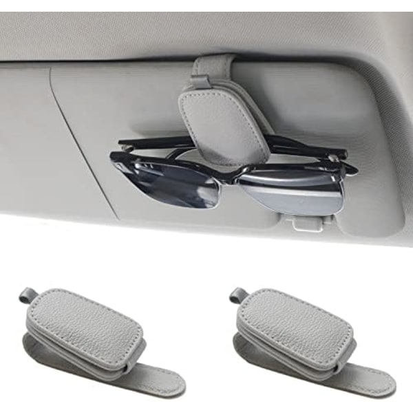 2-pack Solglasögonhållare för bilvisir - Magnetisk läderhållare för solglasögon och biljettklipp - Bilvisirtillbehör