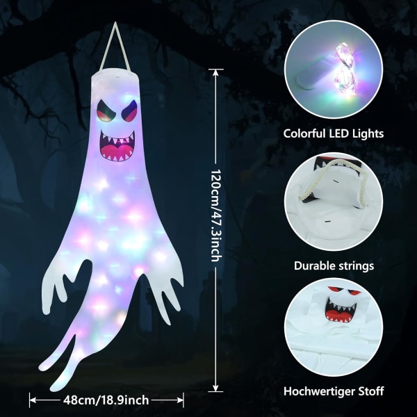 (Sæt med 2) Ghost Halloween Decoration - 120 cm vindtasker med 20 M