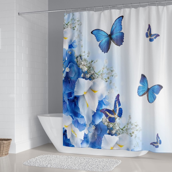 Dyrebruseforhæng 180*200 cm（Blå）, Sommerfuglebruseforhæng
