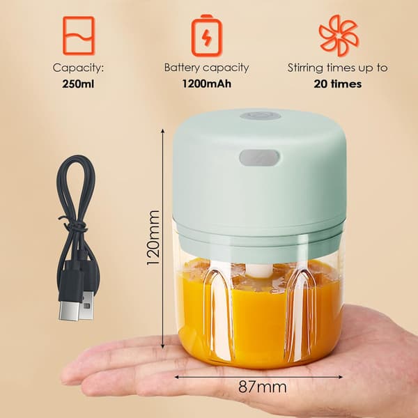 250 ml elektrisk matkutter, USB-oppladbar blender, bærbar mini grønnsakskutter med 3 rustfrie stålblader (grønn)