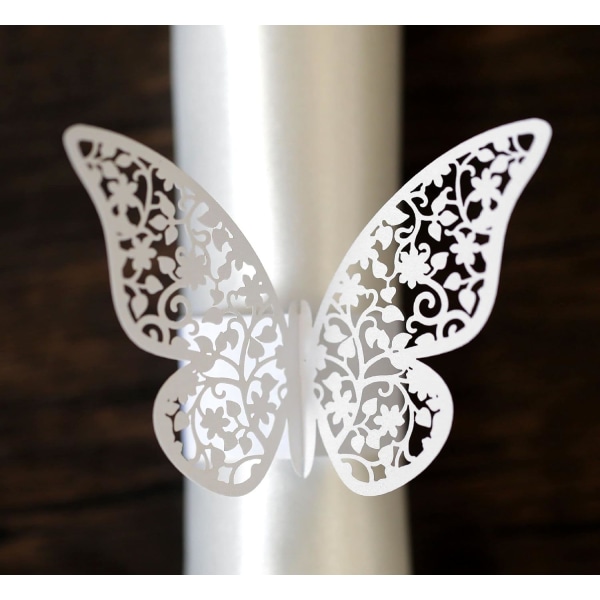 MH-（Vit）50 st pappersservettringar 3D fjäril, servettring, Ro