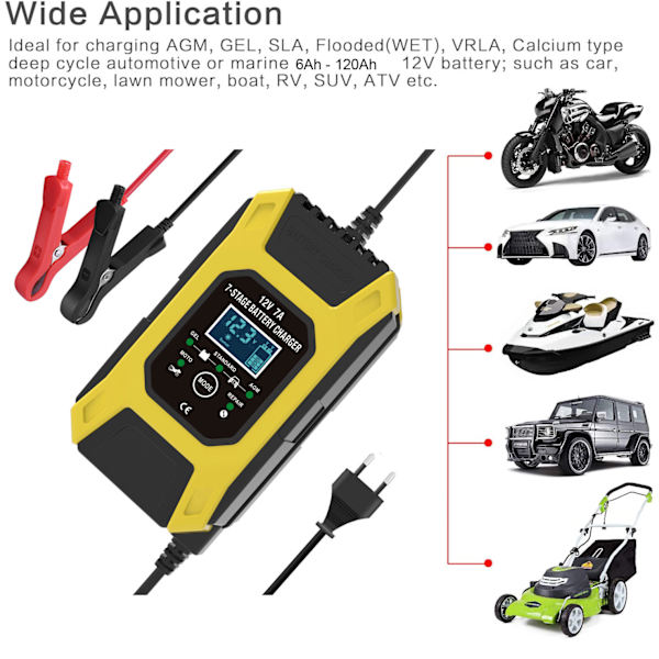 7A/12V Smart Batterioplader Bærbar Hurtig Motorcykeloplader med